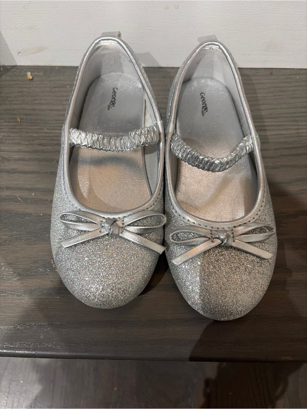 George Silver Glitter Mary Jane Flats for Kids